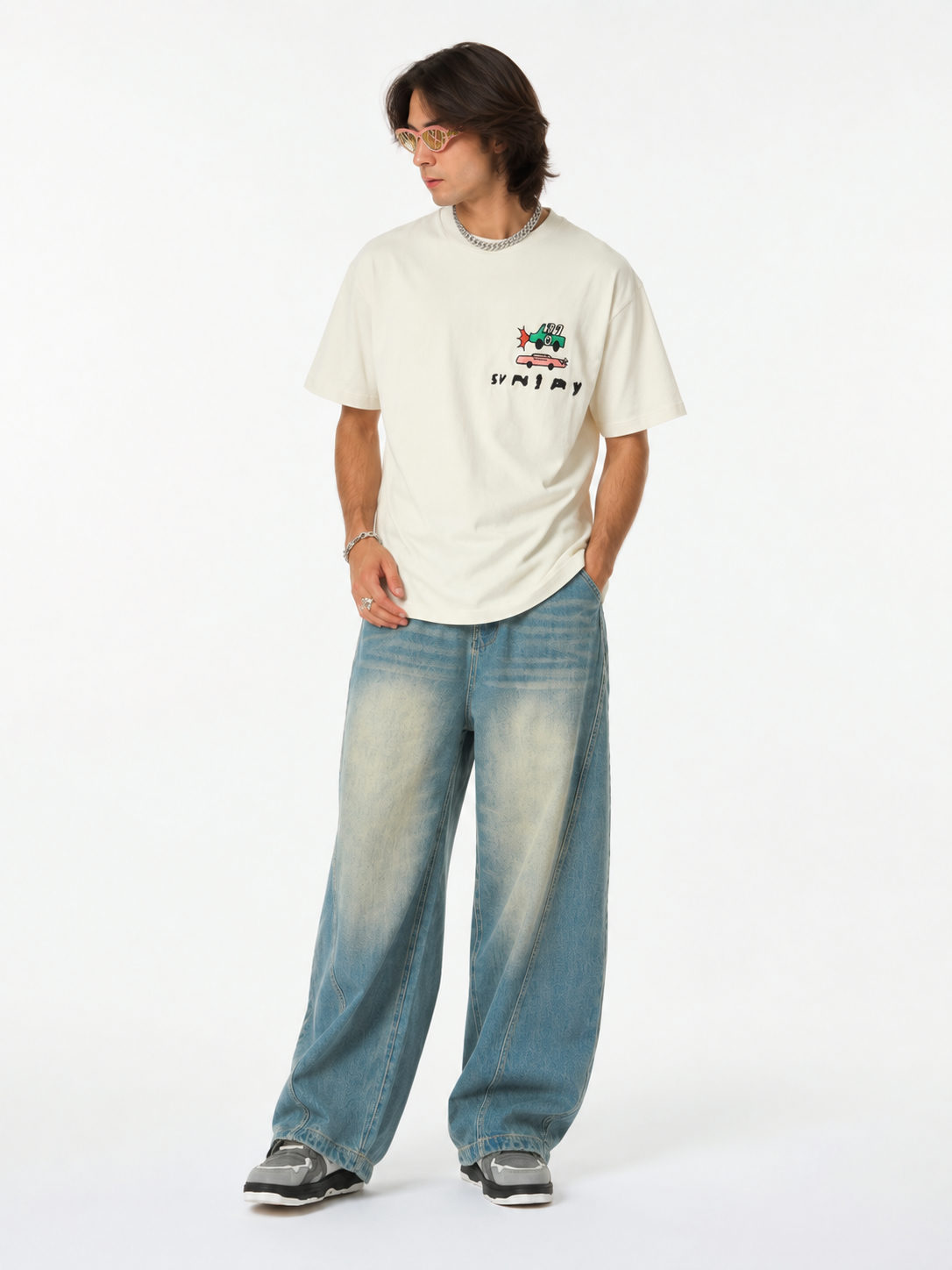 Dapperr Drift A Casual Oversized Tencel Tee – Ivory - View 3