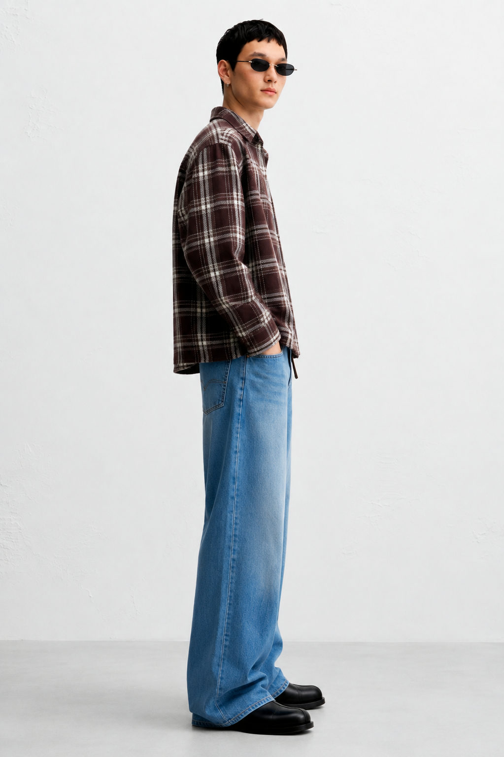 DAPPERR DRIFT Brown Flannel Check Boxy Cropped Shirt - View 5