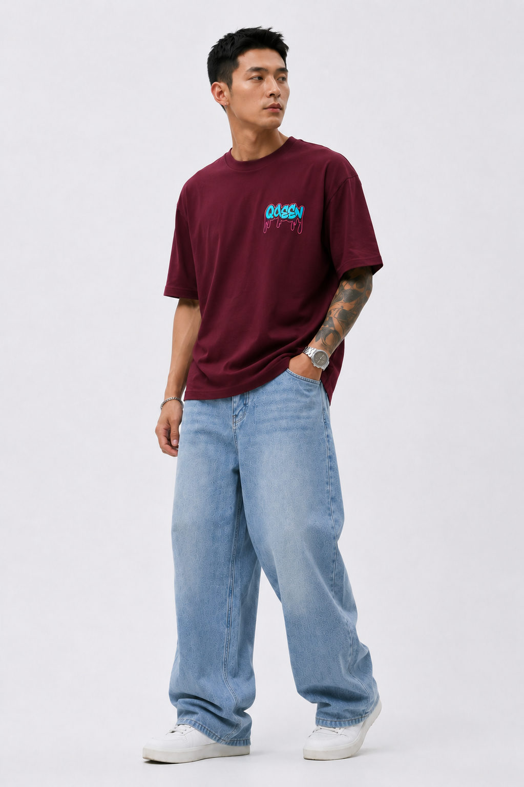 Dapper Drift Urban Call Oversized T-Shirt – Maroon - View 4
