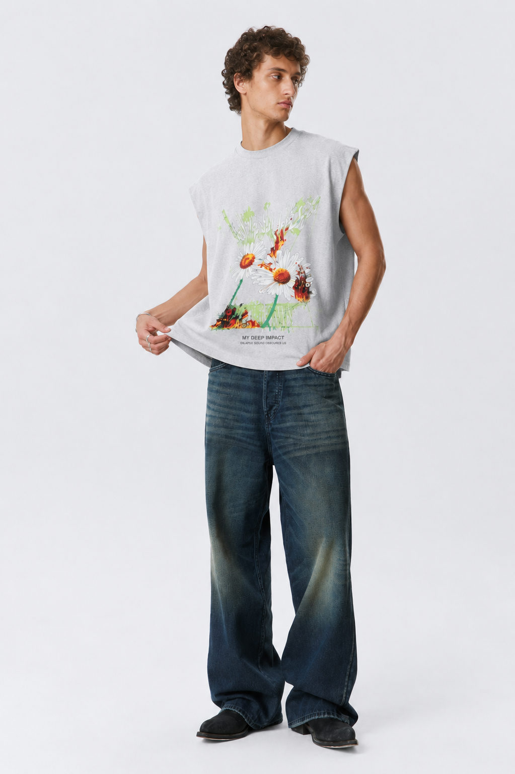 Deep Impact Oversized Graphic Tank Top – Ash Grey - View 4