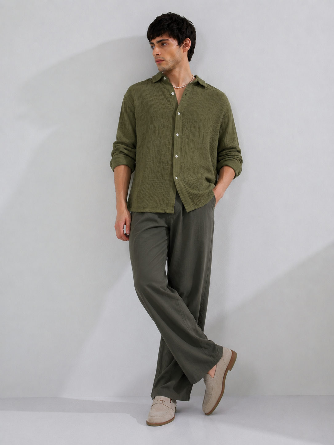 Crinkle Textured Full Sleeve Shirt Boxy fit shirt