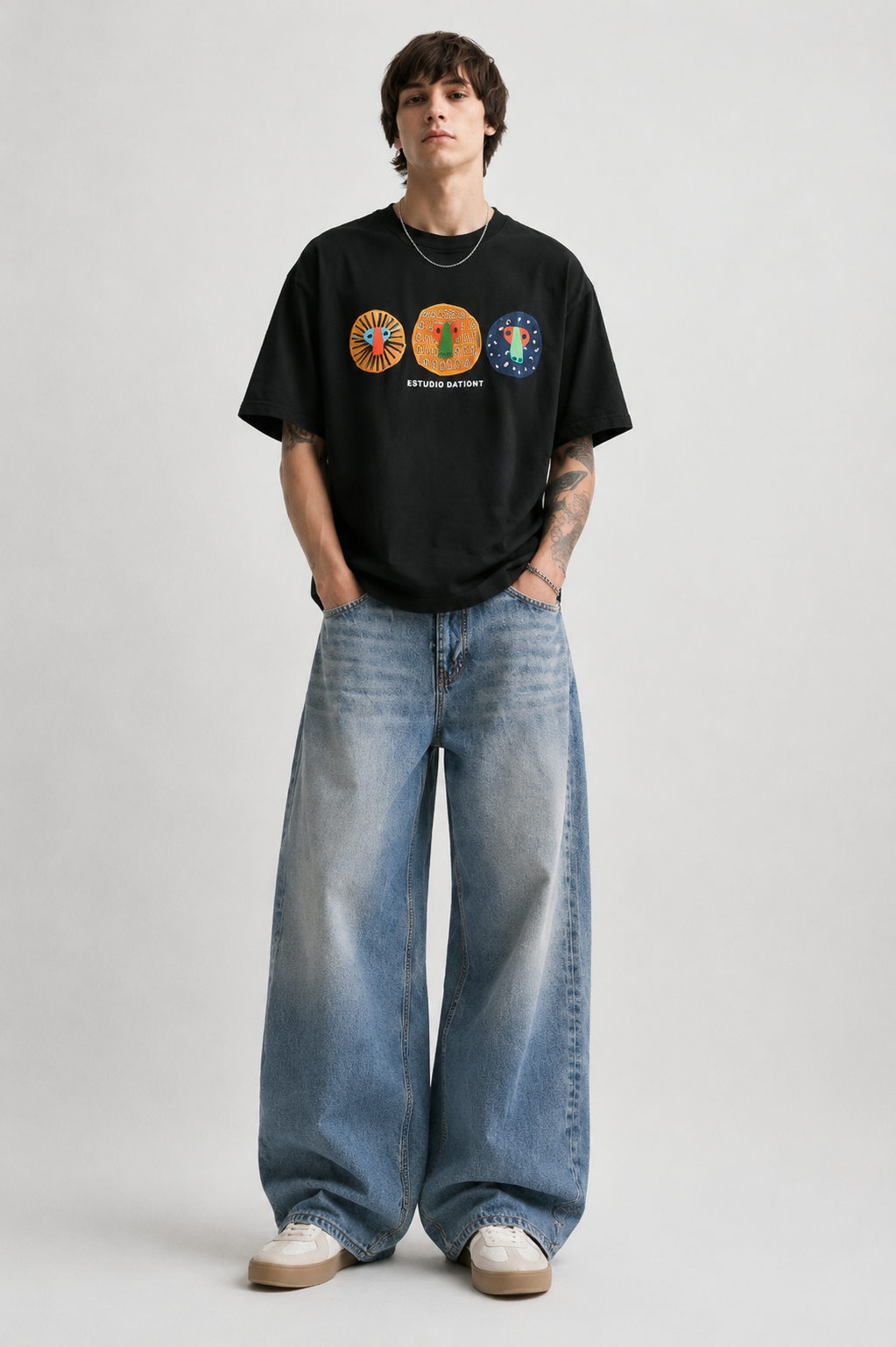 Primal Faces Oversized Patchwork T-Shirt – Black - View 5