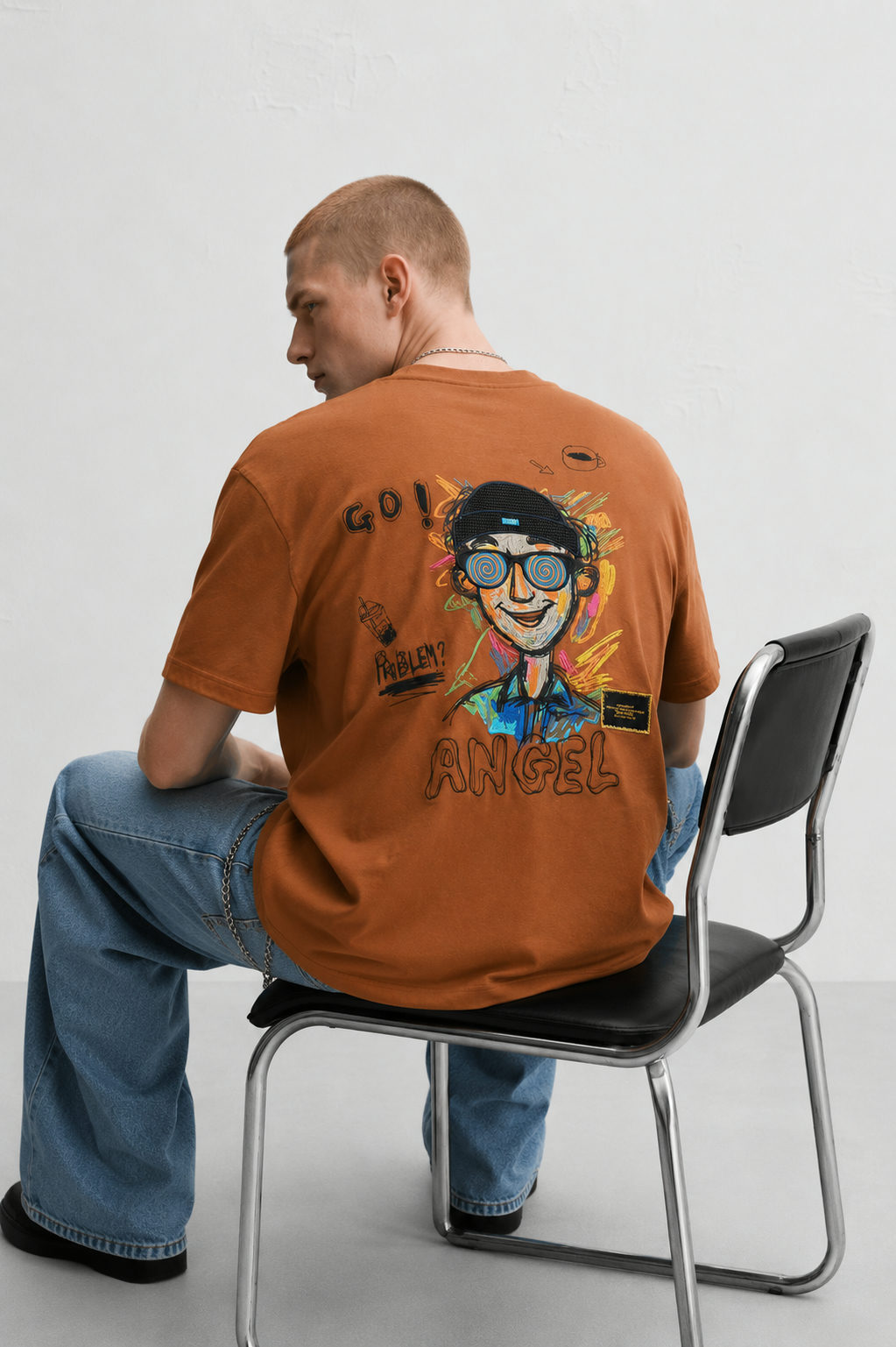 ANGEL Embroidered Oversized Tencel T-Shirt – Cinnamon Brown - View 3