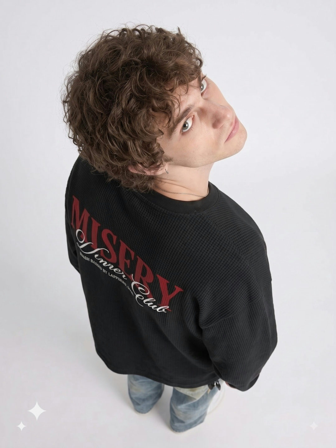 Mystery Oversized Full Sleeves Waffle Knit T-Shirt – Black