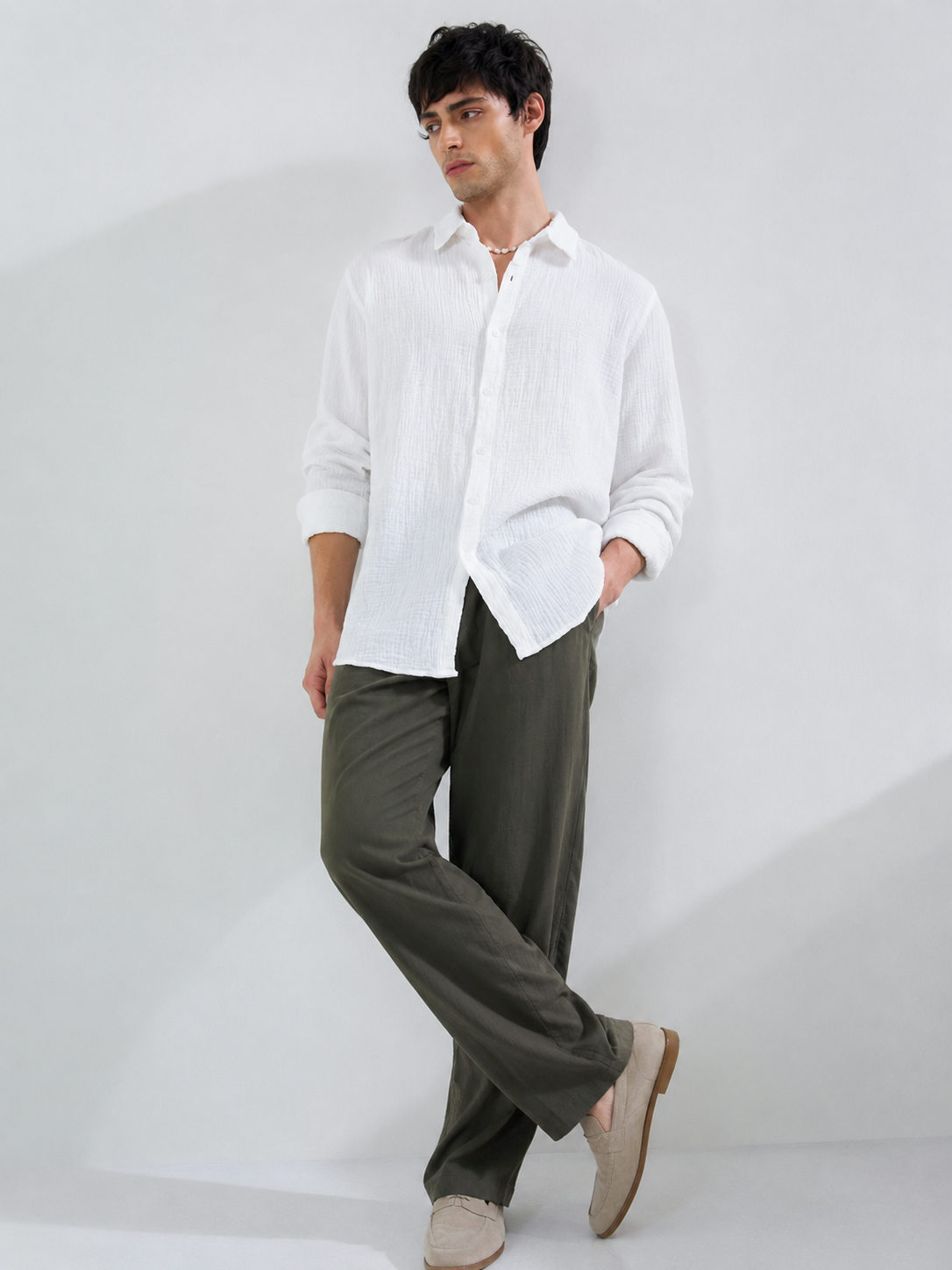 Crinkle Textured Full Sleeve Shirt – white Boxy fit - View 4