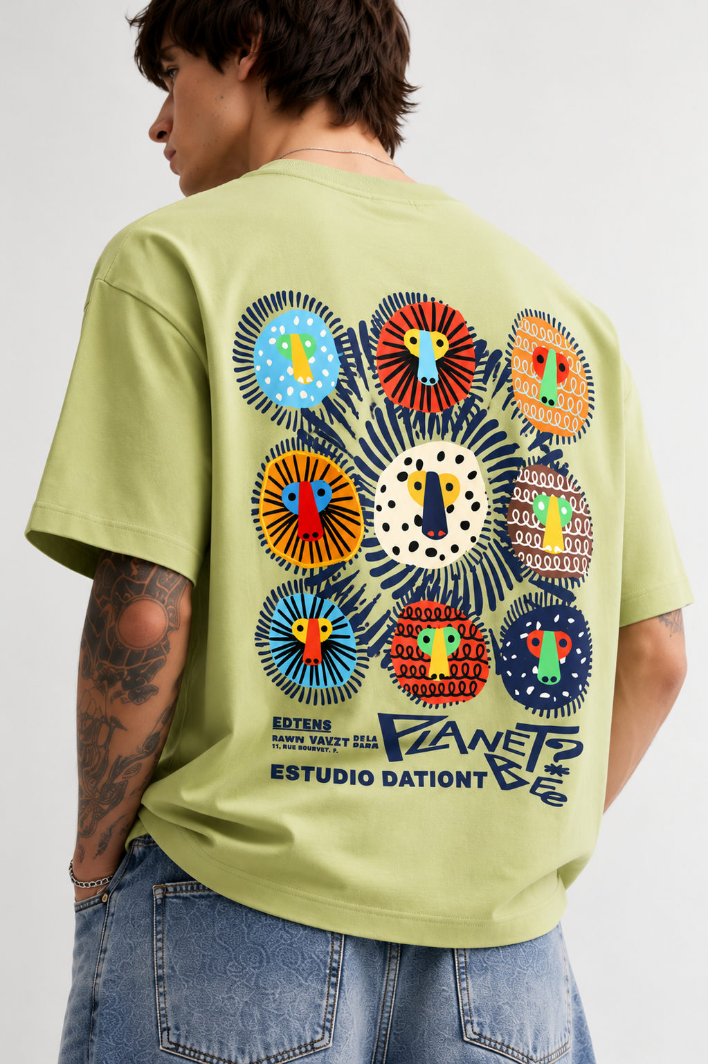 Primal Faces Oversized Tencel T-Shirt – Lime Green - View 4