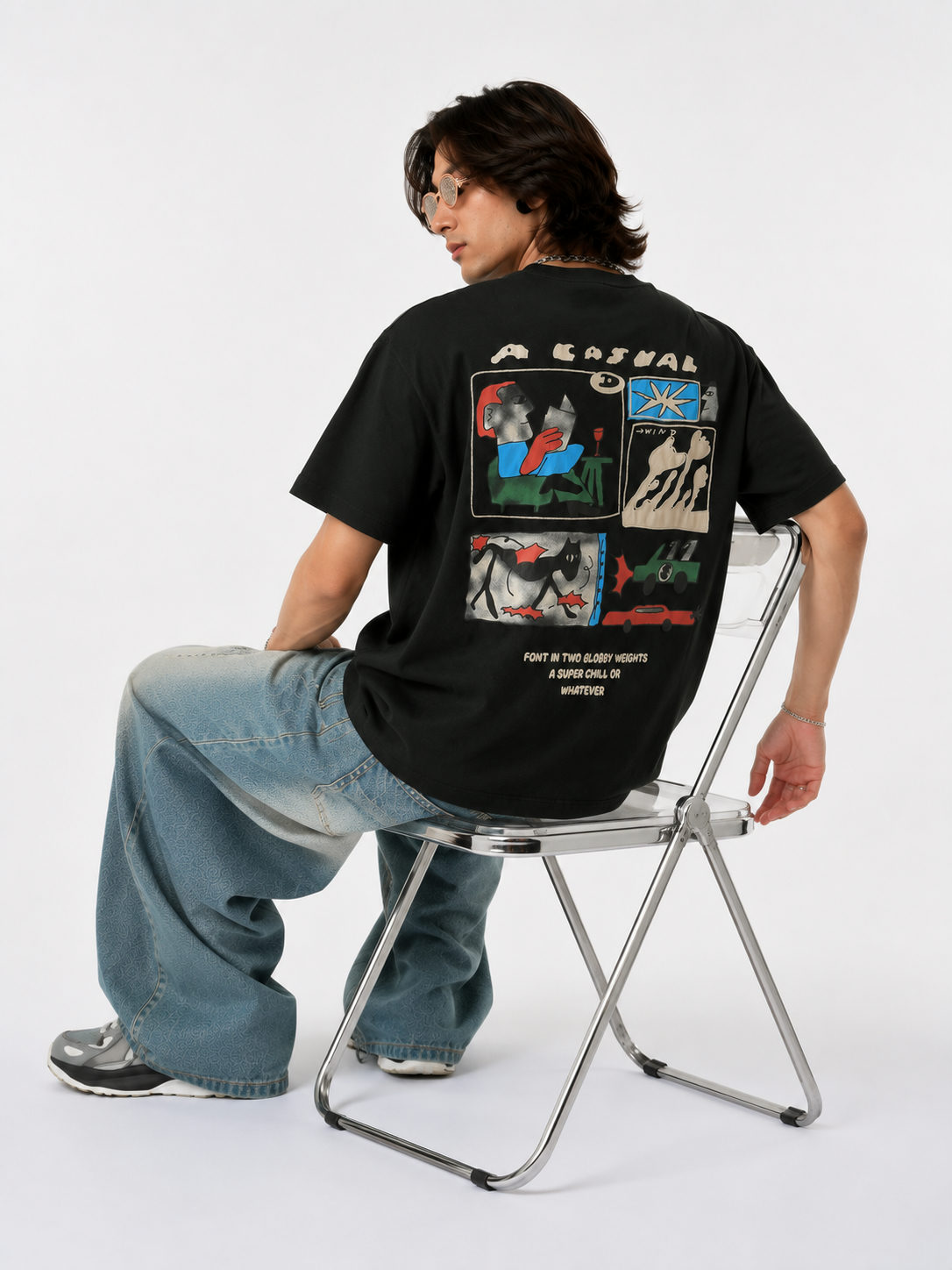 Dapperr Drift Graphic Embroidery Tencel Tee - Black - View 2