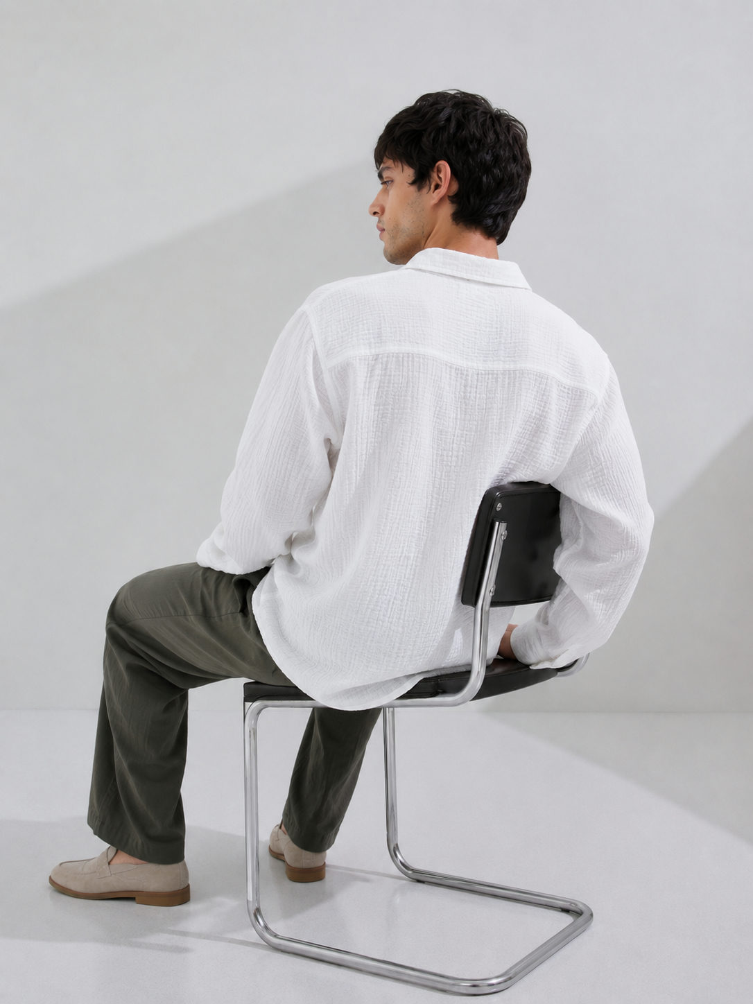 Crinkle Textured Full Sleeve Shirt – white Boxy fit - View 5