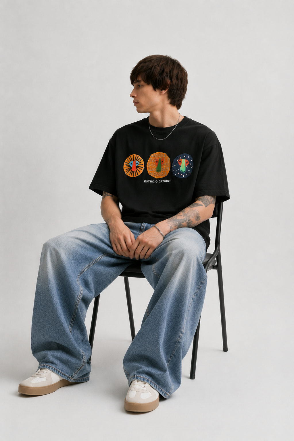 Primal Faces Oversized Patchwork T-Shirt – Black