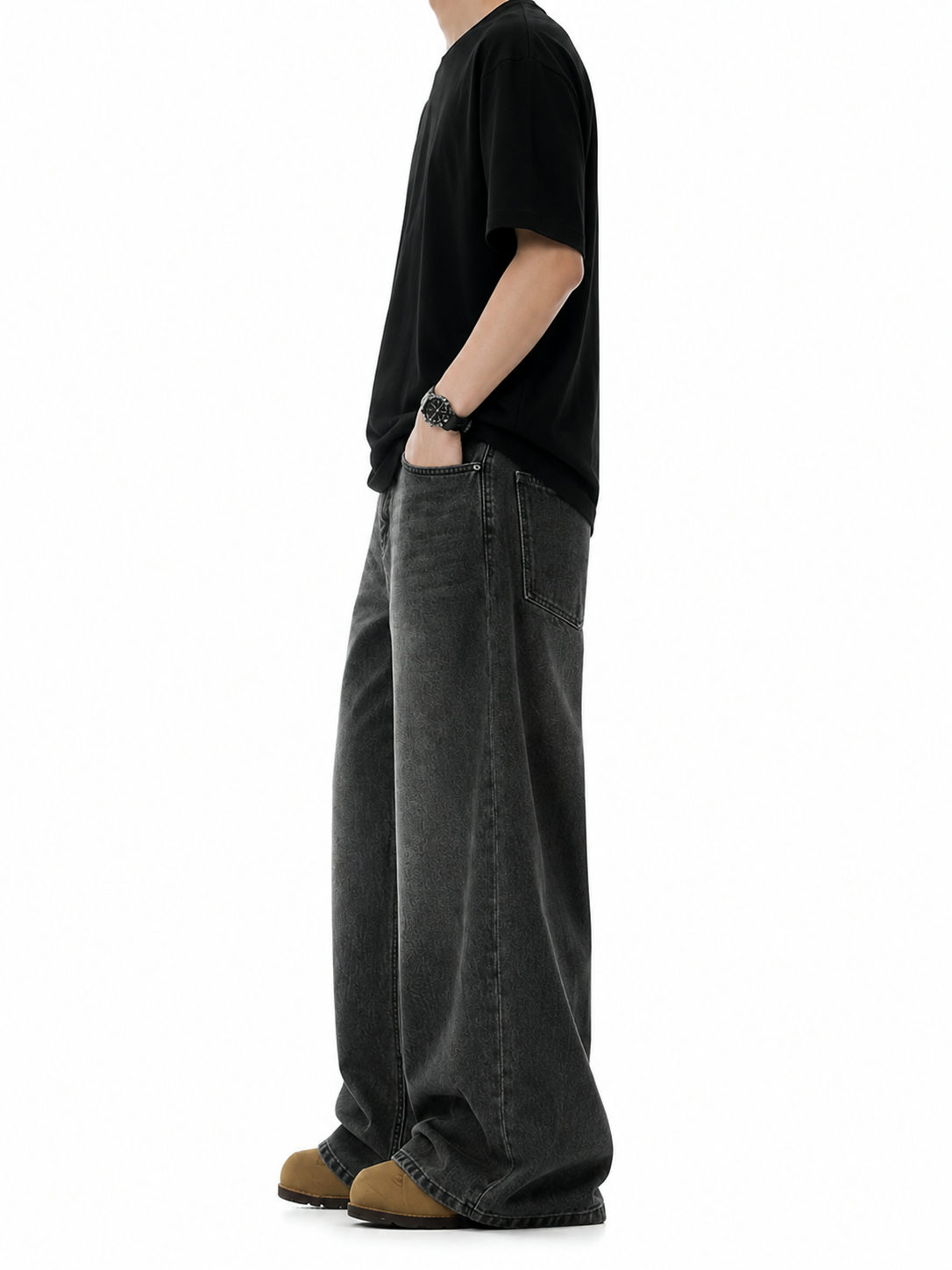 Shadow Wash Wide Leg Baggy Jeans - View 4