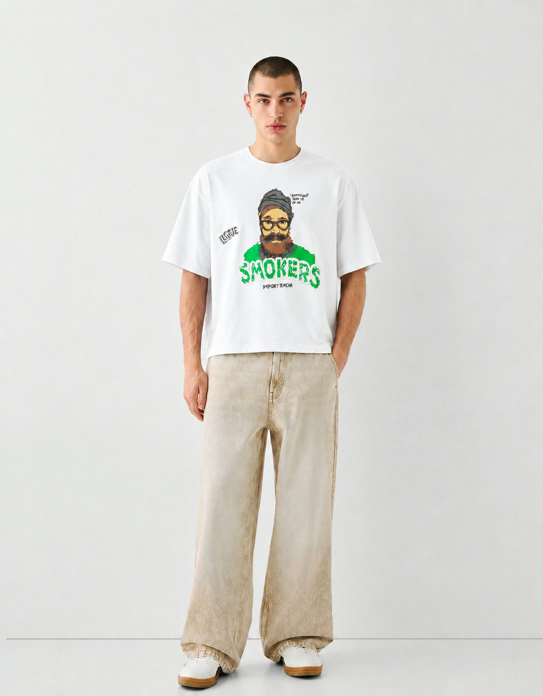 Smokers Graphic Boxy Fit Oversized T-Shirt White - View 4