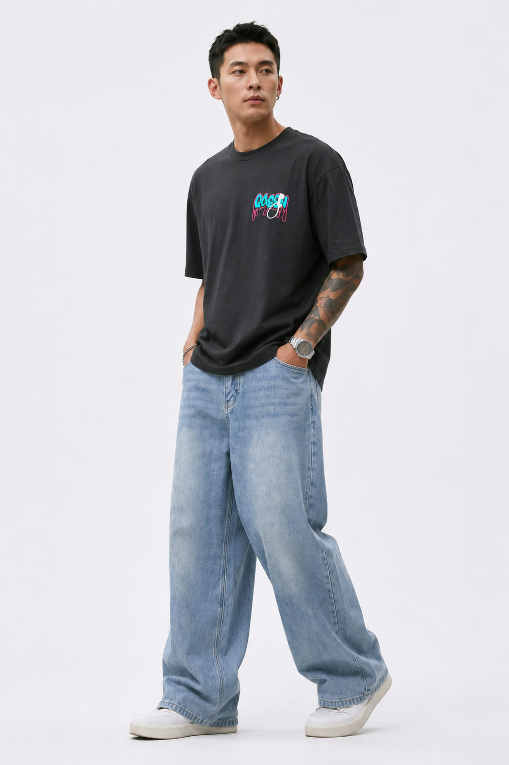 Dapper Drift "Urban Call" Oversized Tencel T-Shirt – Black - View 4