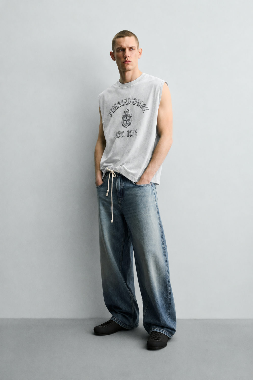 TIME IS MONEY Vintage Oversized Tank Top – Off White - View 4