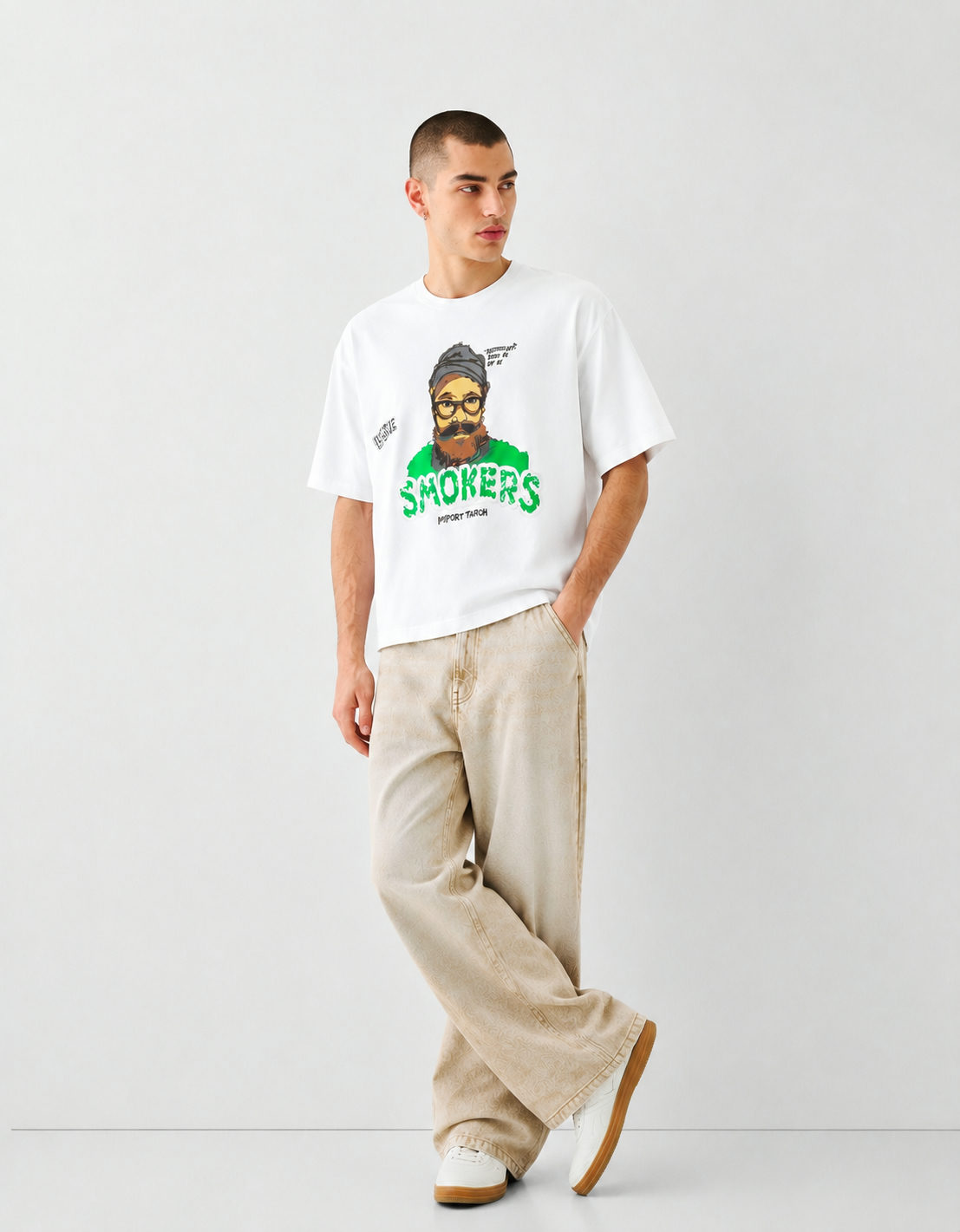 Smokers Graphic Boxy Fit Oversized T-Shirt White