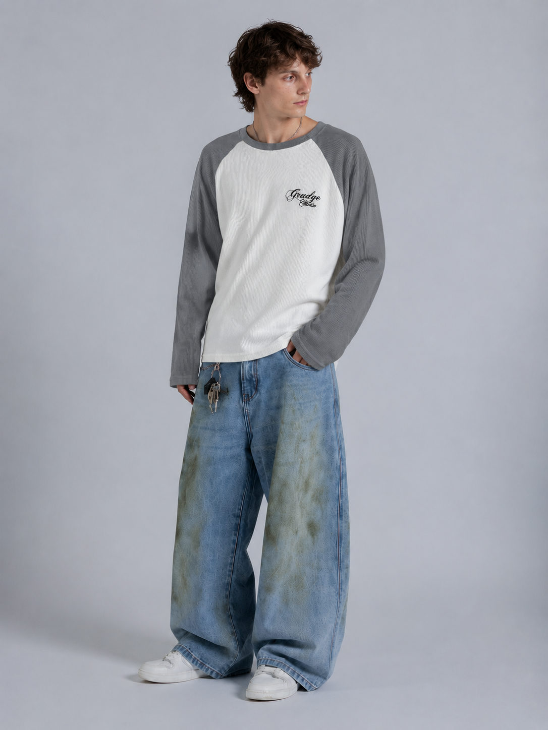Grudge Studio Waffle Raglan Long Sleeve Tee  Grey - View 2