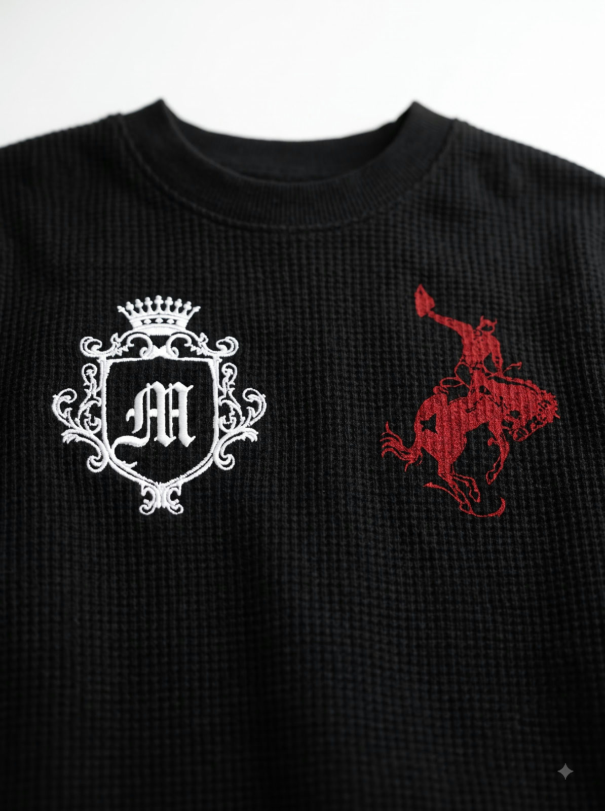 Mystery Oversized Full Sleeves Waffle Knit T-Shirt – Black - View 5