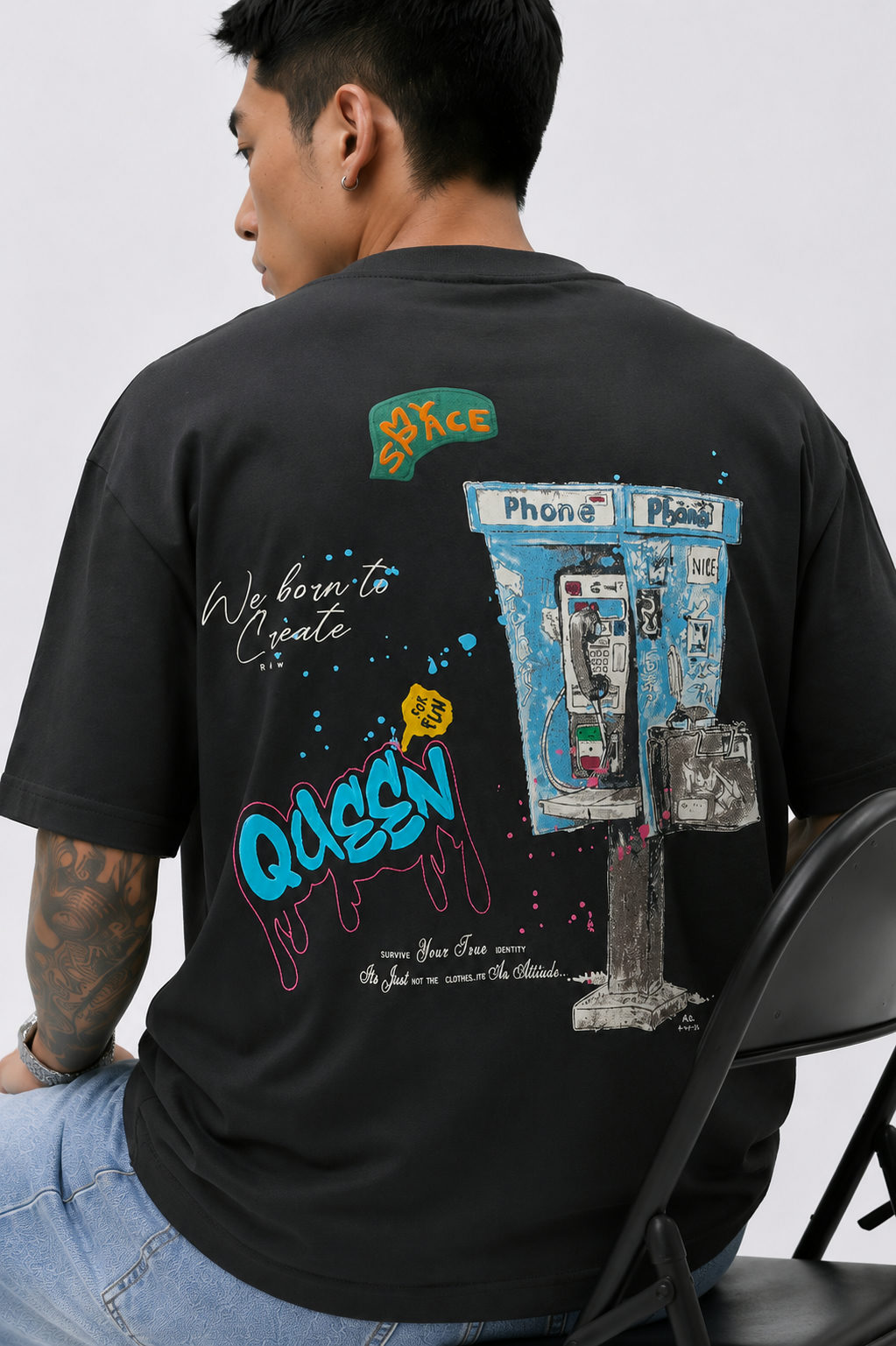 Dapper Drift "Urban Call" Oversized Tencel T-Shirt – Black - View 3