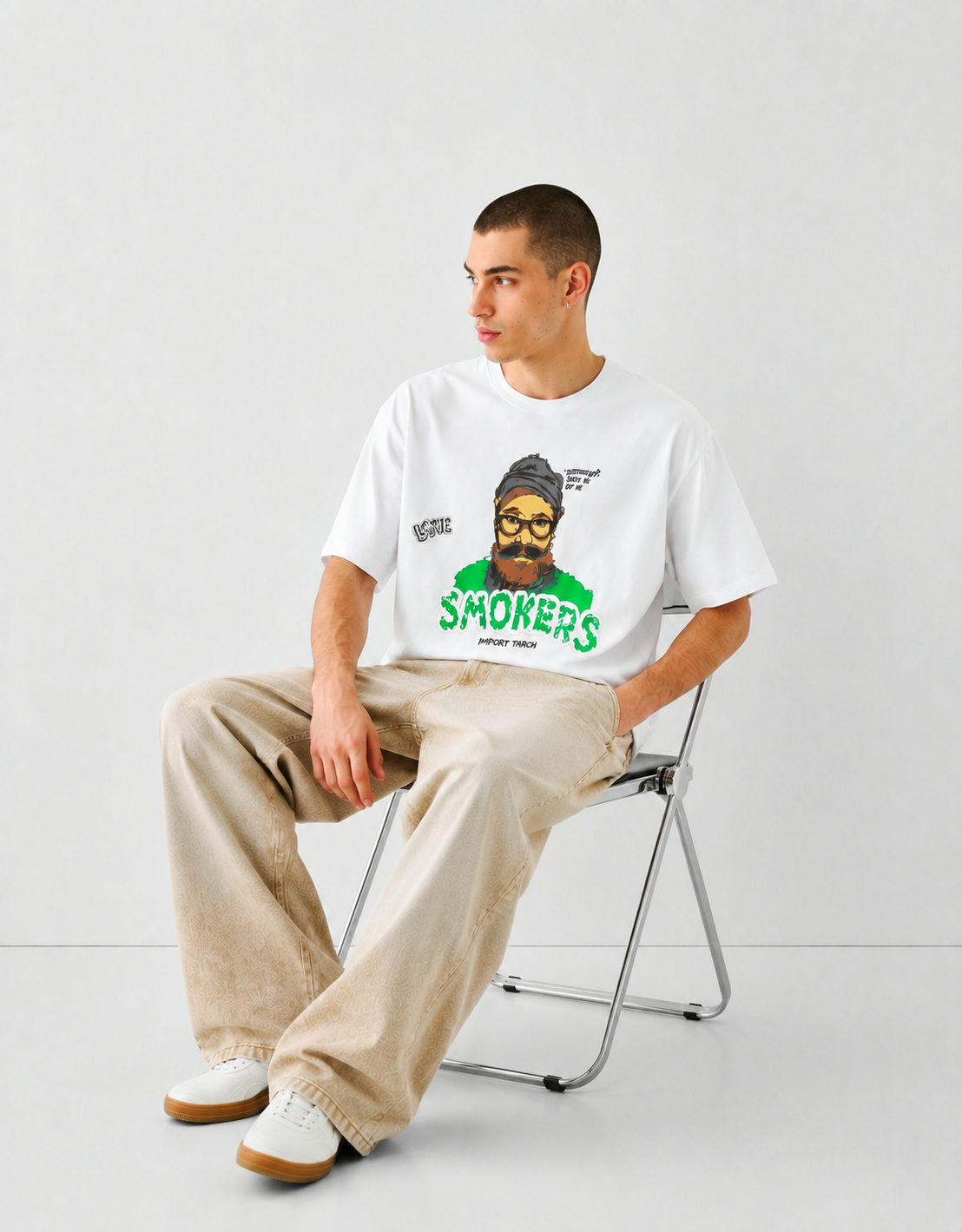 Smokers Graphic Boxy Fit Oversized T-Shirt White - View 2