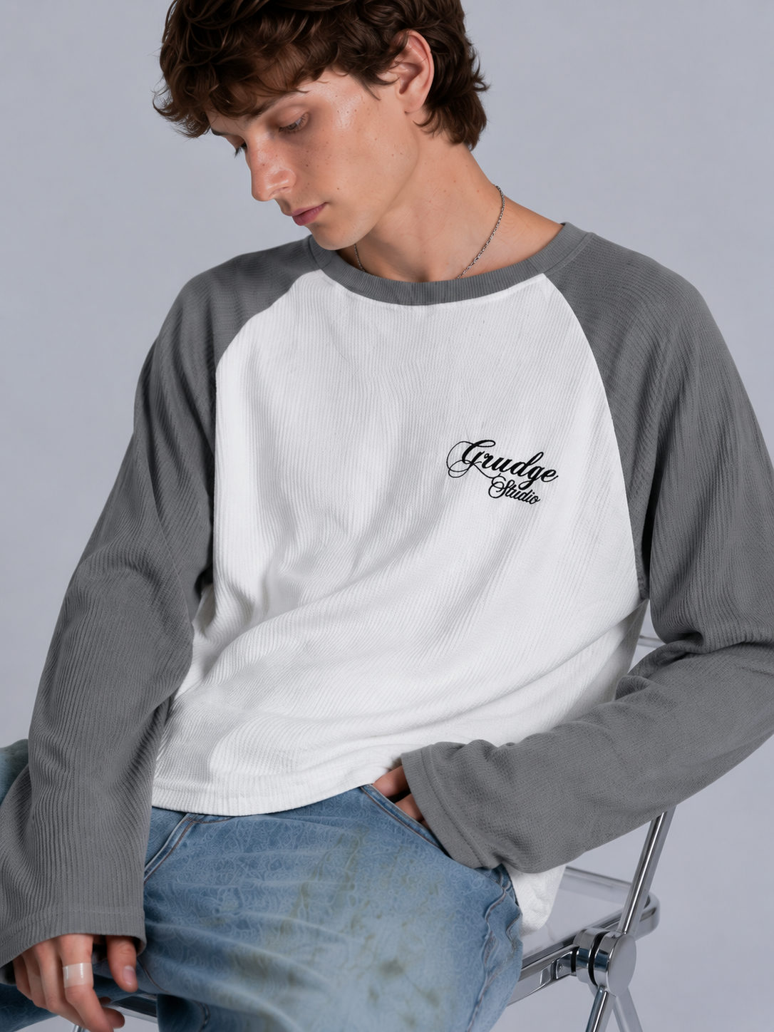 Grudge Studio Waffle Raglan Long Sleeve Tee  Grey - View 5