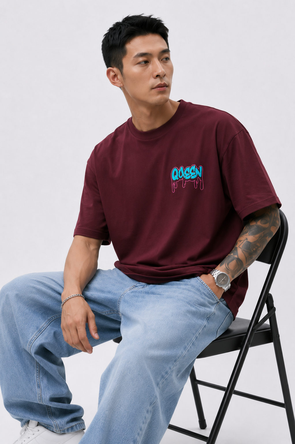 Dapper Drift Urban Call Oversized T-Shirt – Maroon - View 5