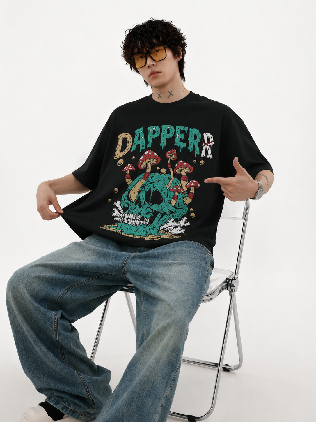 Dapper Skull Mushroom Graphic T-Shirt – 240 GSM French Terry - View 2