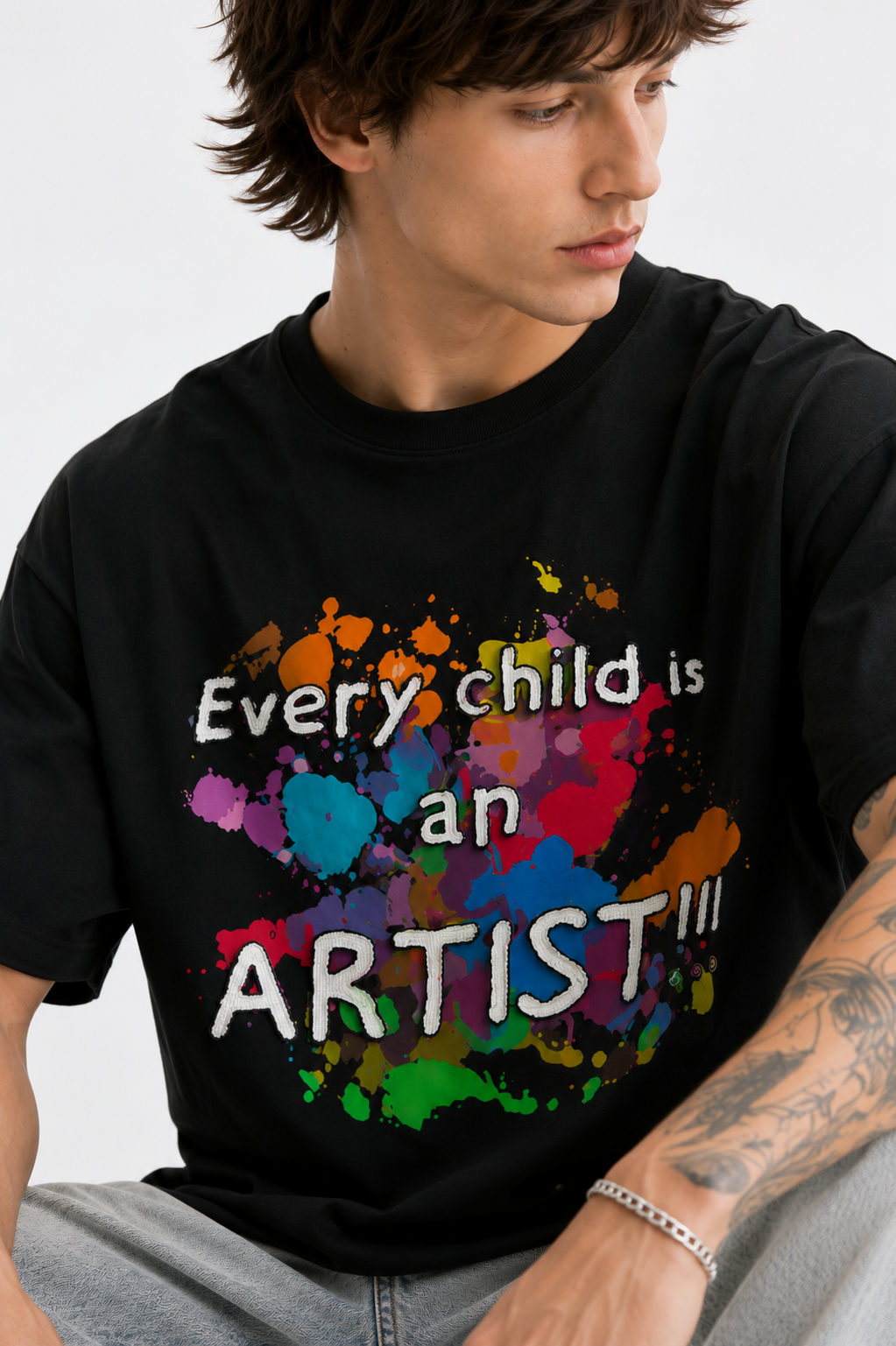 Artist Child Embroidered Tencel T-Shirt – Black - View 3