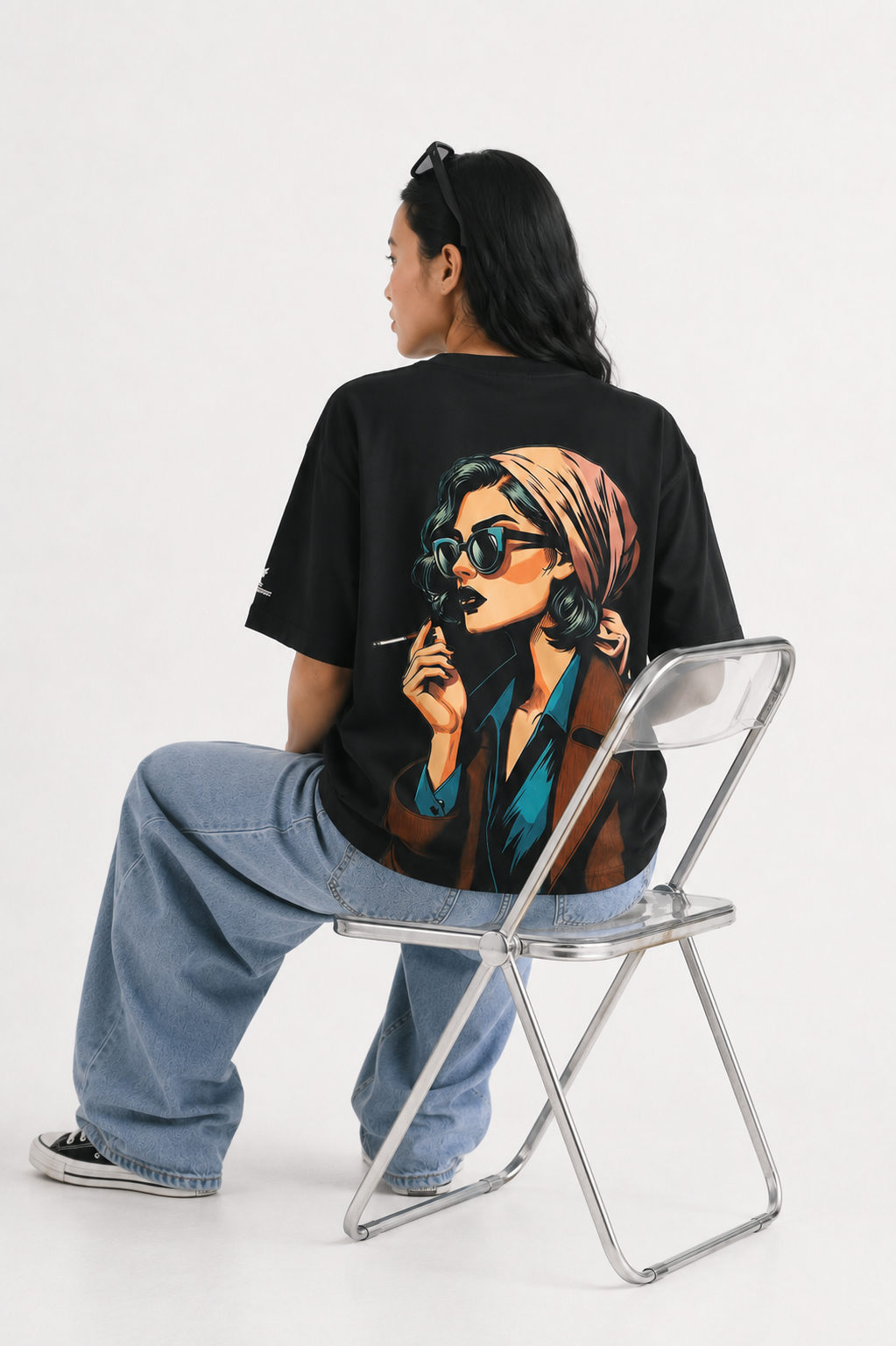Dapperr Drift – Retro Muse Oversized Graphic T-Shirt Black - View 3