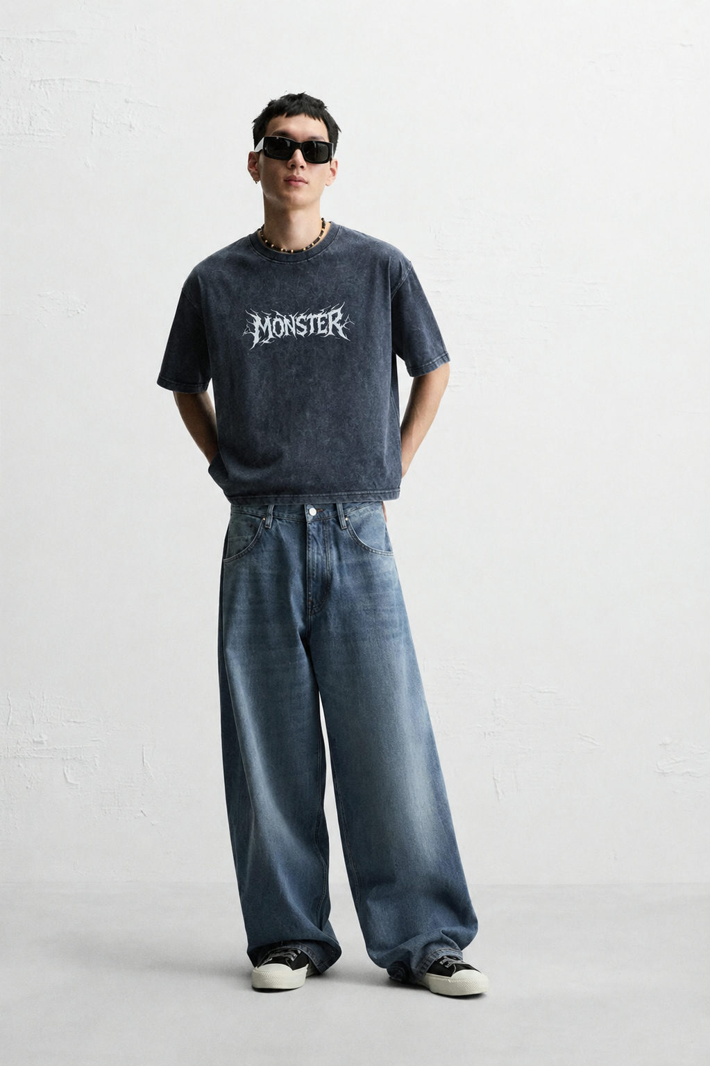 Monster Vintage Wash Oversized T-Shirt – Charcoal Grey - View 4