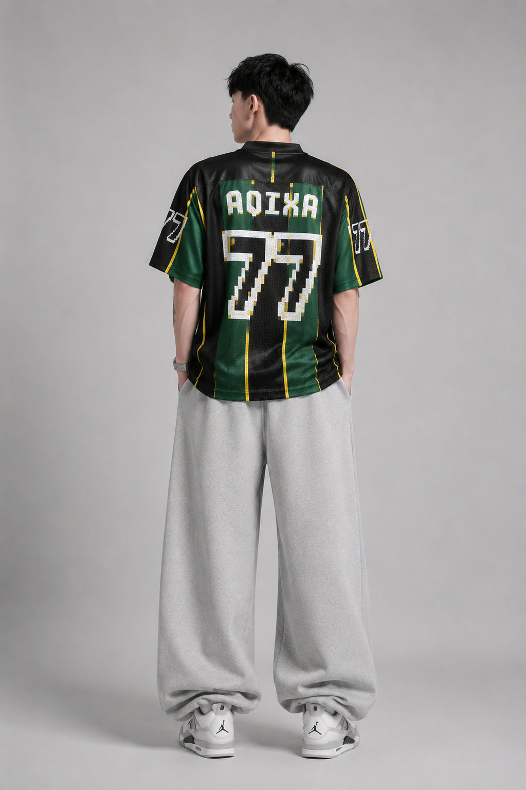 AQIXA 77 Mesh Football Jersey – Black/Forest Green - View 3