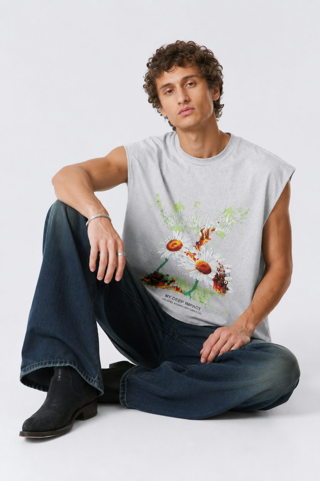 Deep Impact Oversized Graphic Tank Top – Ash Grey