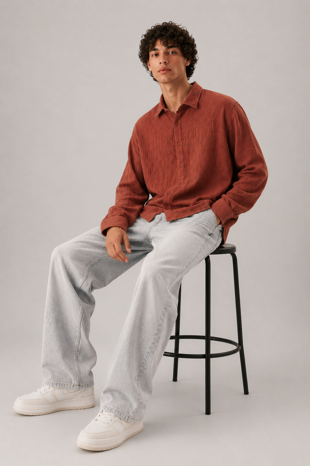 Gauze  Full Sleeve Shirt Rust Brown Boxy fit