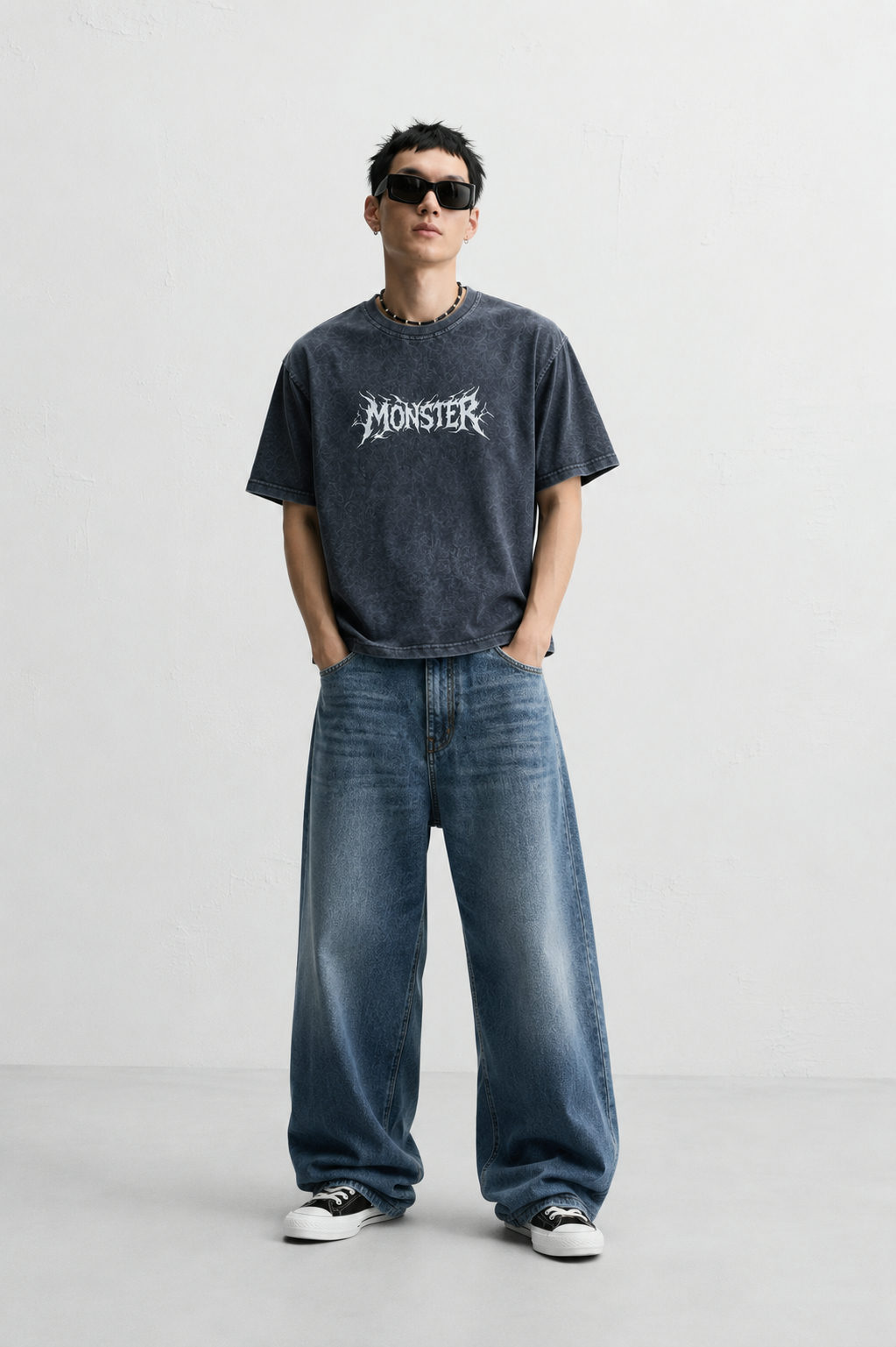 Monster Vintage Wash Oversized T-Shirt – Charcoal Grey - View 3