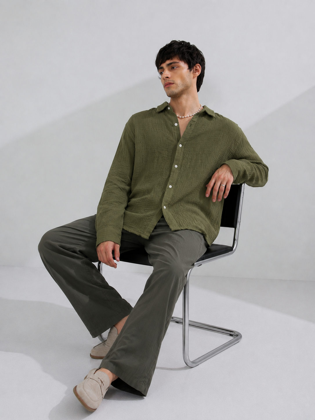 Crinkle Textured Full Sleeve Shirt Boxy fit shirt - View 3