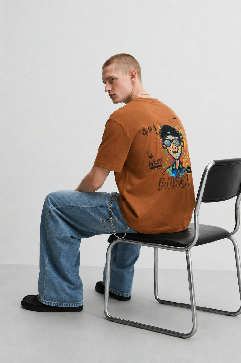 ANGEL Embroidered Oversized Tencel T-Shirt – Cinnamon Brown - View 2