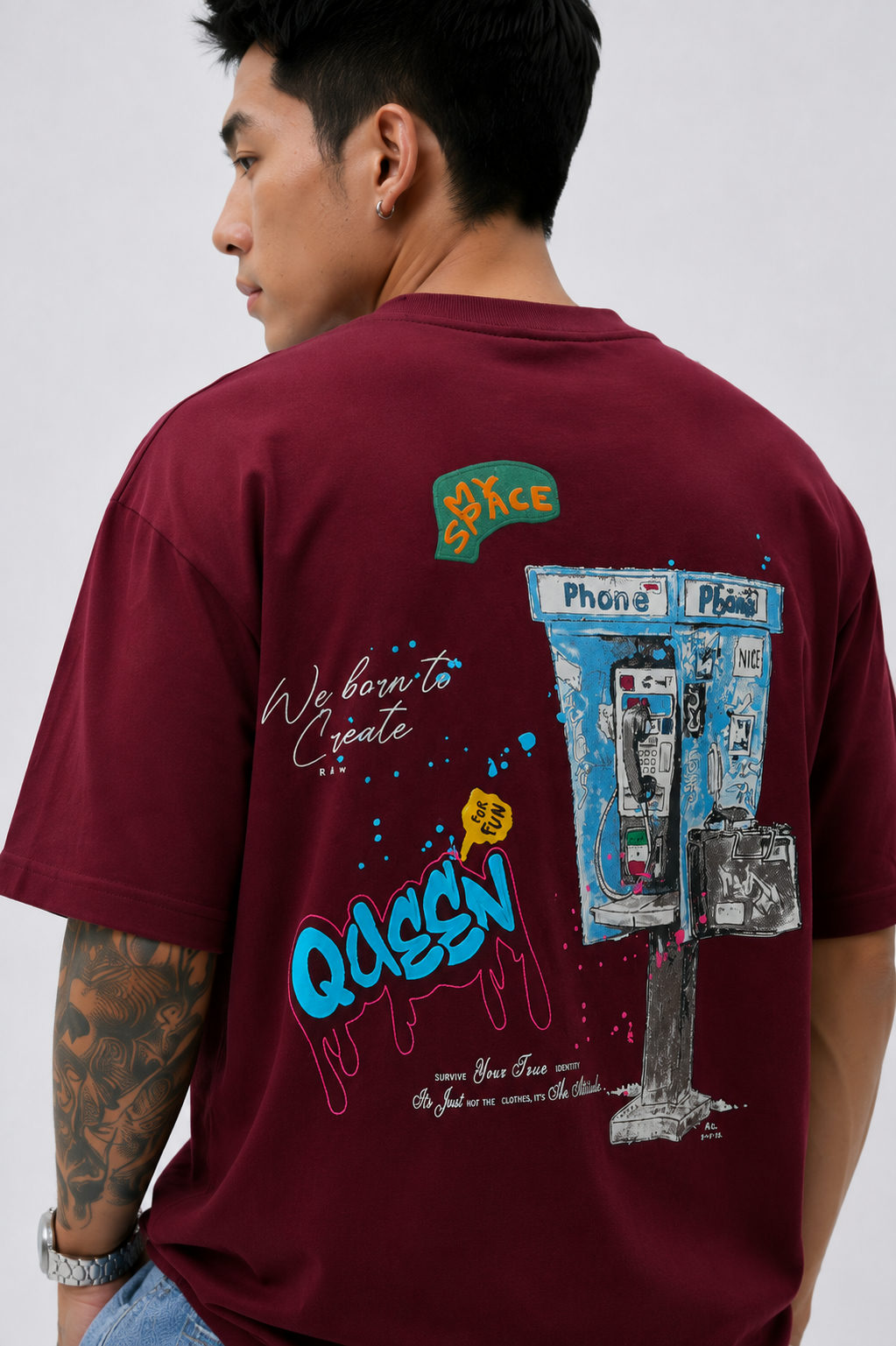 Dapper Drift Urban Call Oversized T-Shirt – Maroon - View 2