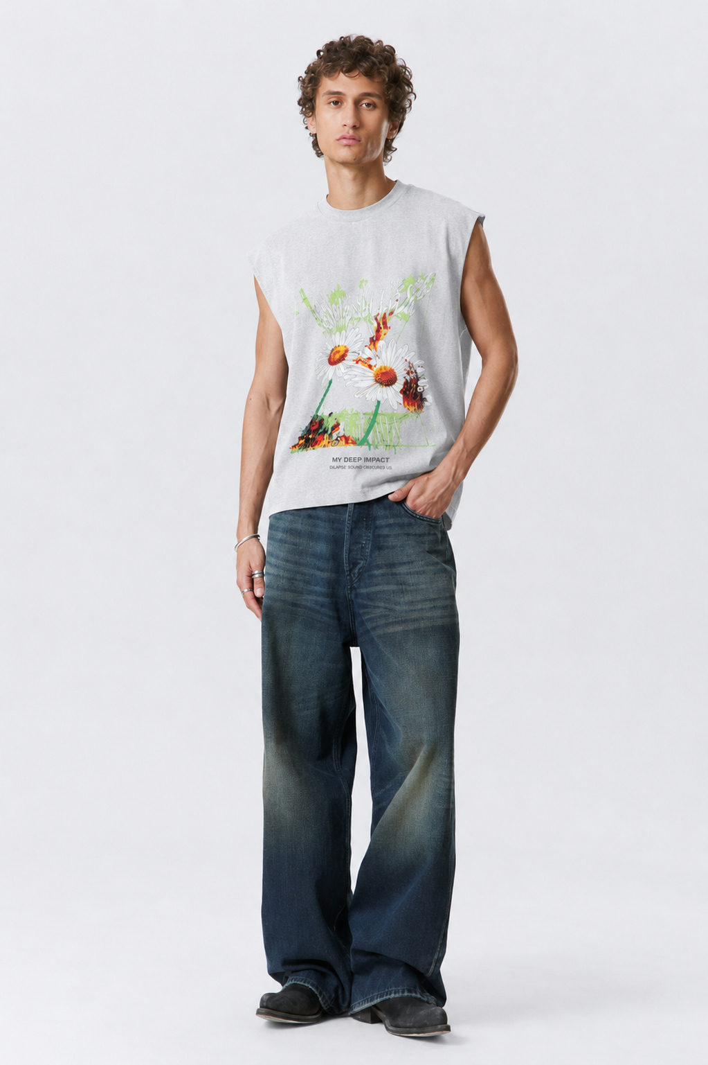 Deep Impact Oversized Graphic Tank Top – Ash Grey - View 2