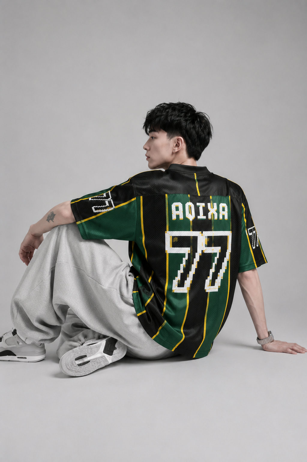AQIXA 77 Mesh Football Jersey – Black/Forest Green - View 2