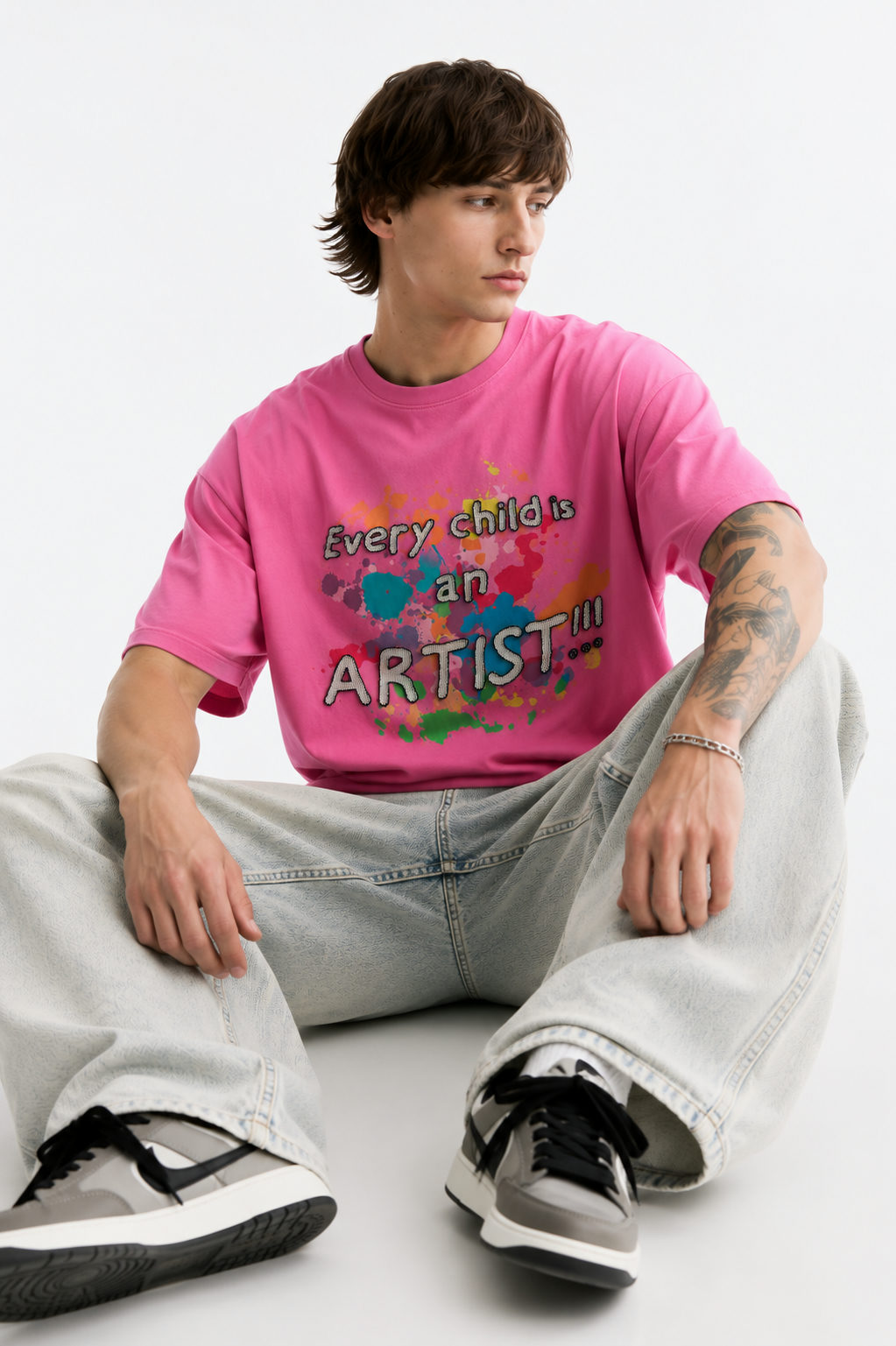 Artist Child Graphic Oversized T-Shirt – Pink - View 3