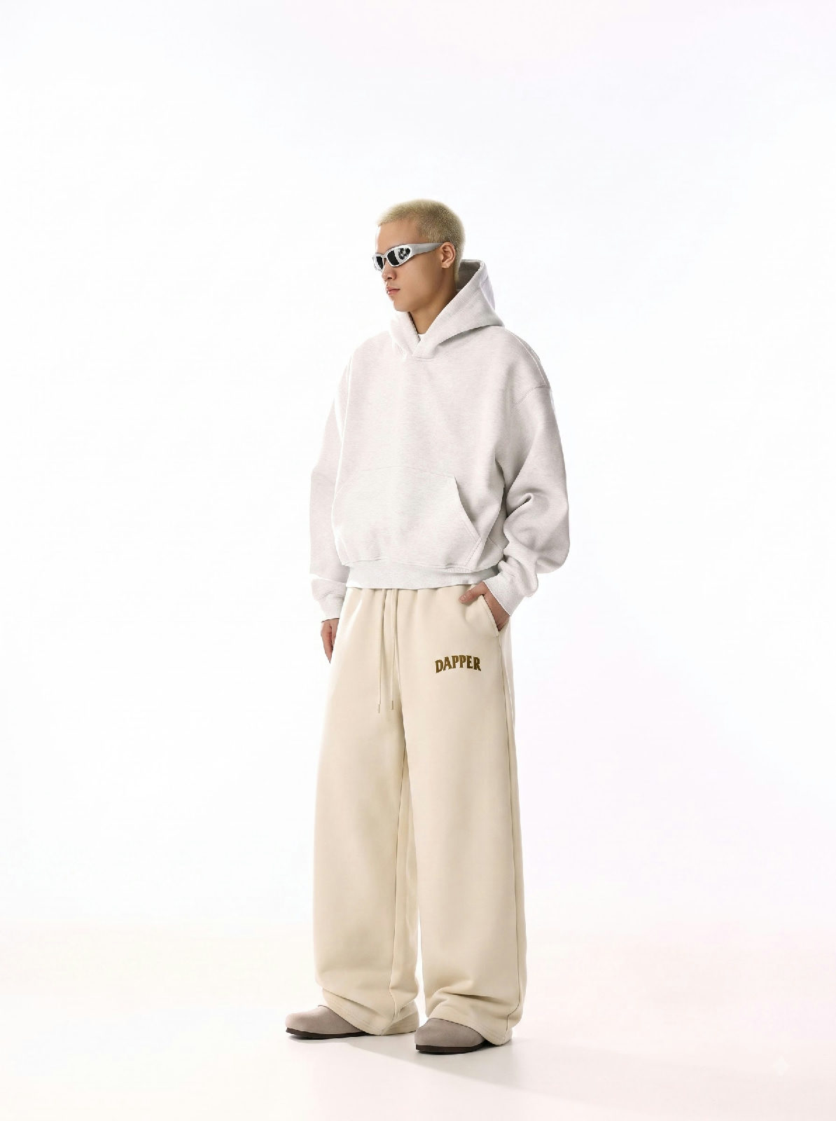DAPPERR DRIFT - Off White Wide-Leg Sweatpants - View 3