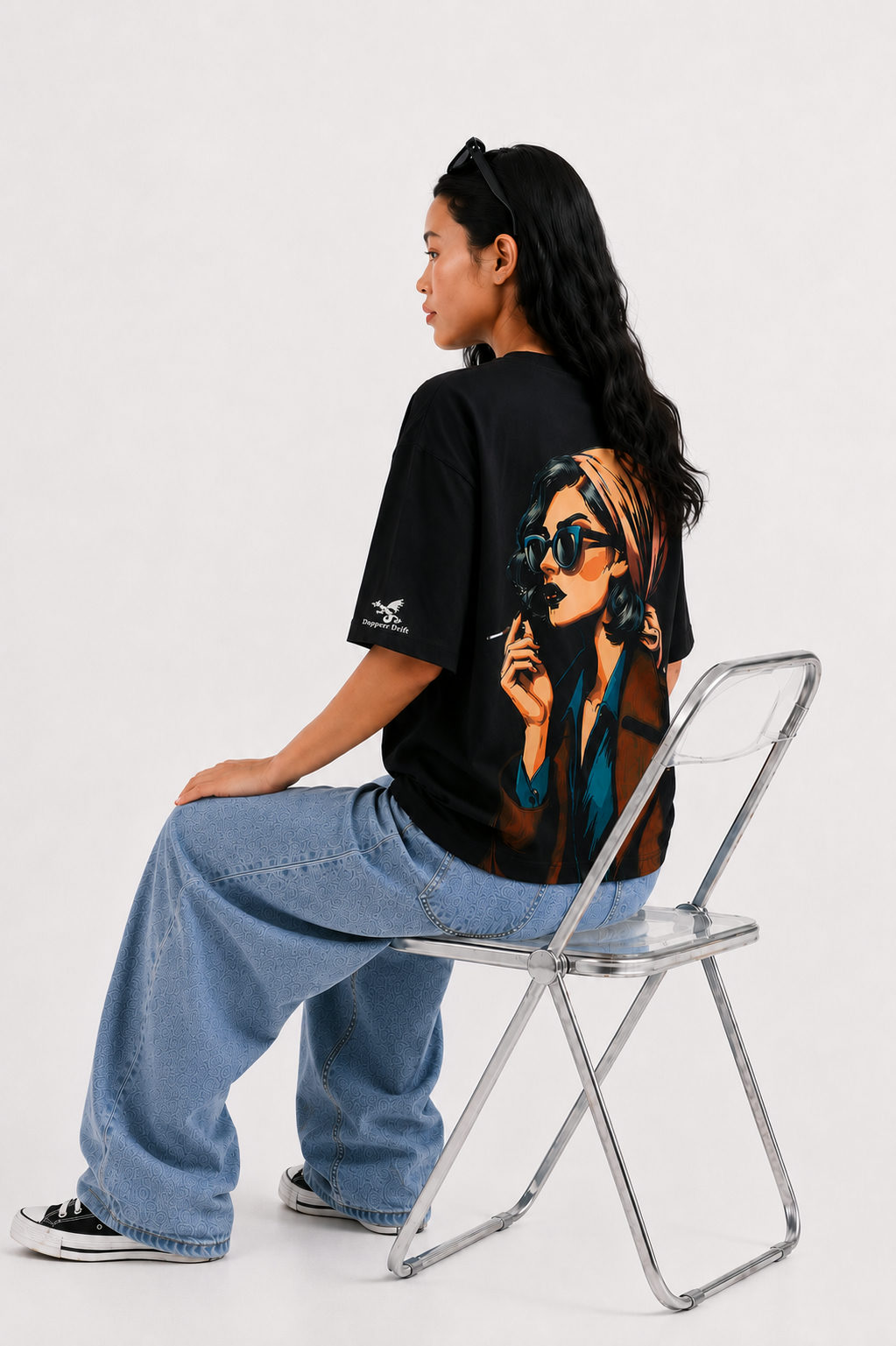 Dapperr Drift – Retro Muse Oversized Graphic T-Shirt Black - View 5