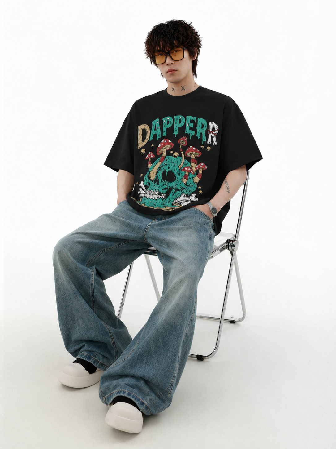 Dapper Skull Mushroom Graphic T-Shirt – 240 GSM French Terry - View 3