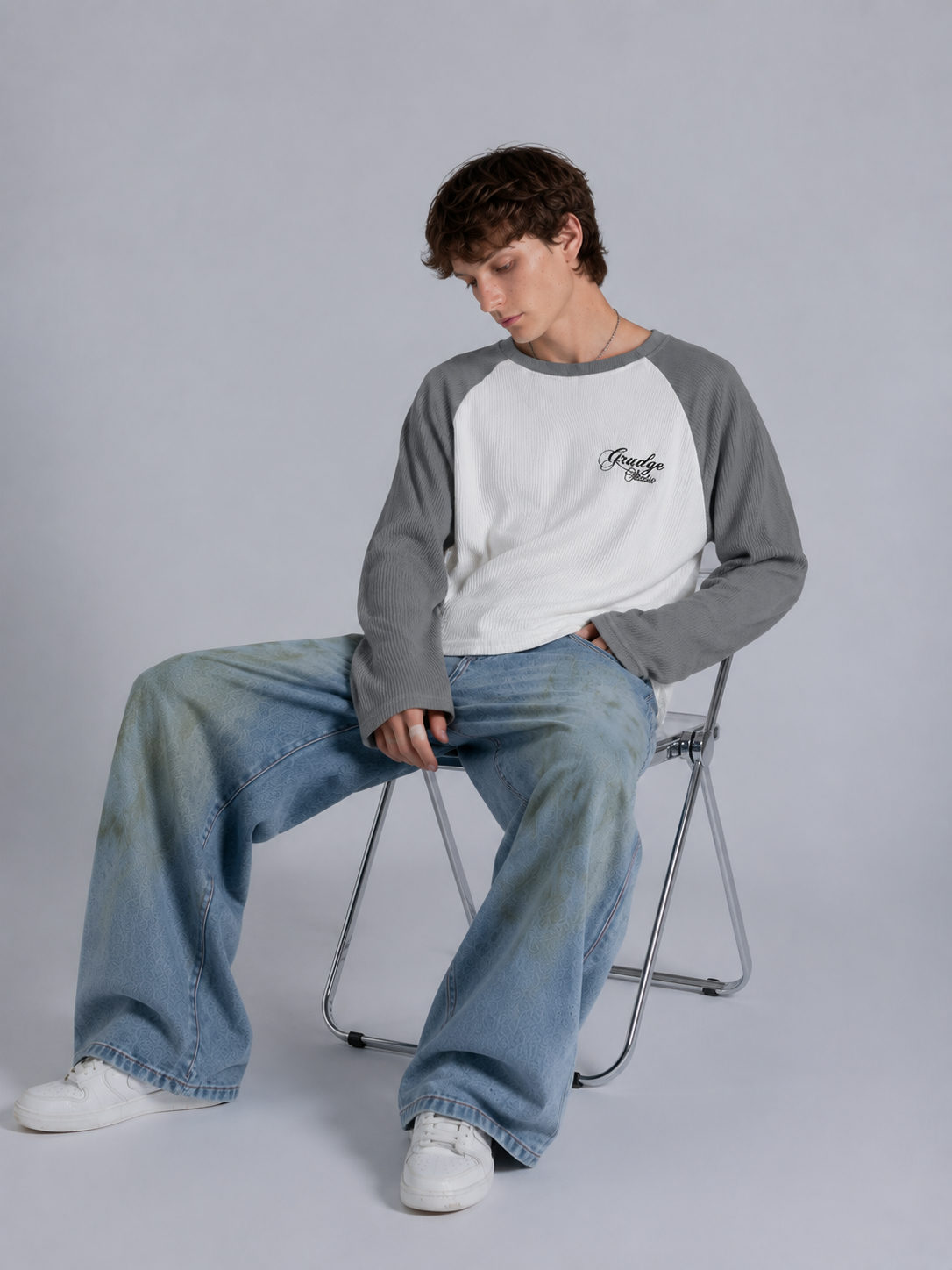 Grudge Studio Waffle Raglan Long Sleeve Tee  Grey - View 3