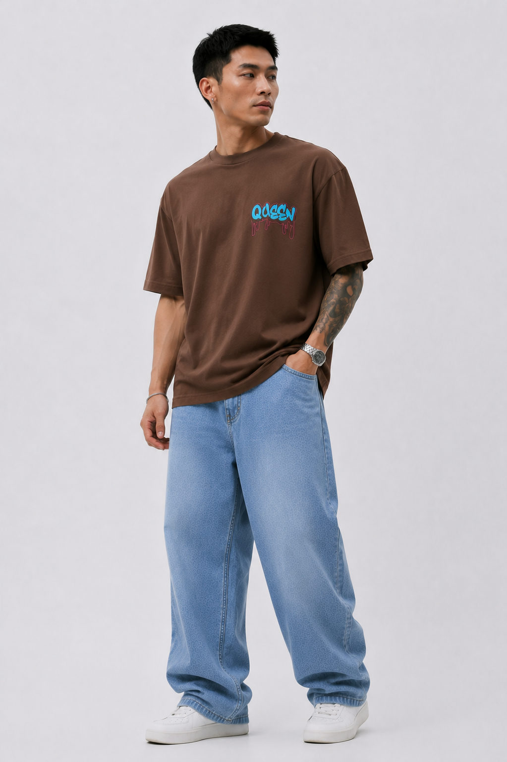 Urban Payphone Oversized Boxy Fit T-Shirt – Coffee Brown - View 3