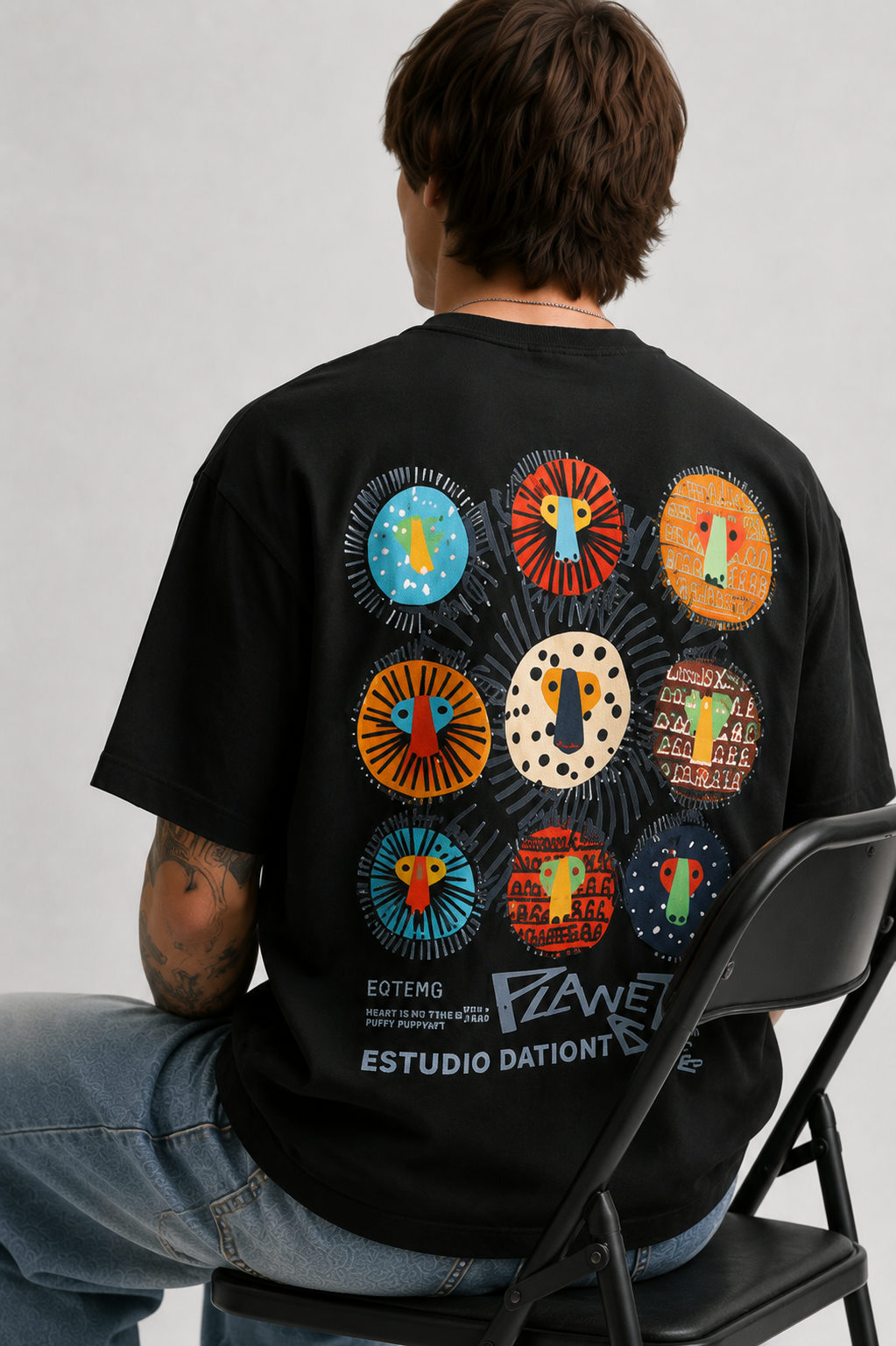 Primal Faces Oversized Patchwork T-Shirt – Black - View 2