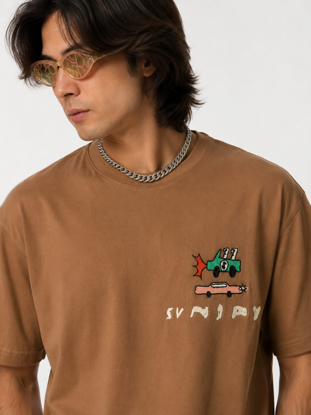 Dapperr Drift Casual Canvas Oversized T-Shirt – Brown - View 3