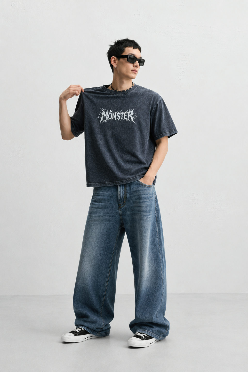 Monster Vintage Wash Oversized T-Shirt – Charcoal Grey - View 2