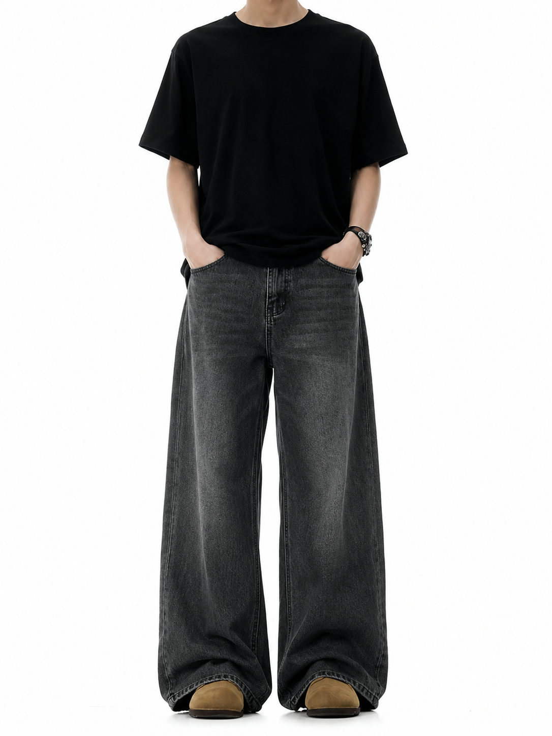 Shadow Wash Wide Leg Baggy Jeans