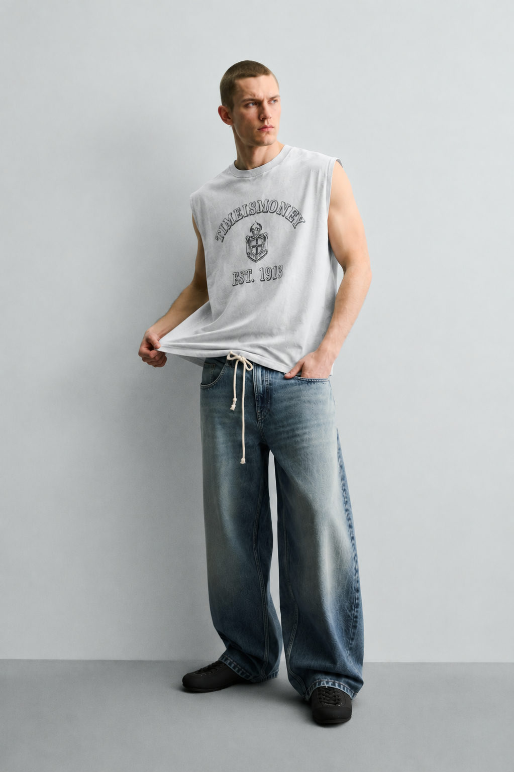 TIME IS MONEY Vintage Oversized Tank Top – Off White