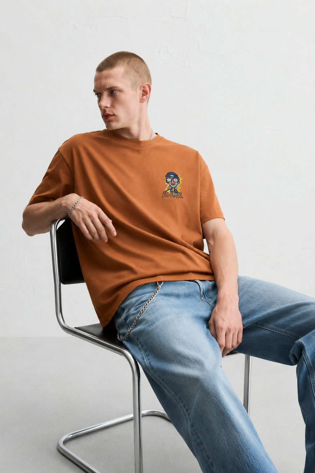 ANGEL Embroidered Oversized Tencel T-Shirt – Cinnamon Brown - View 5