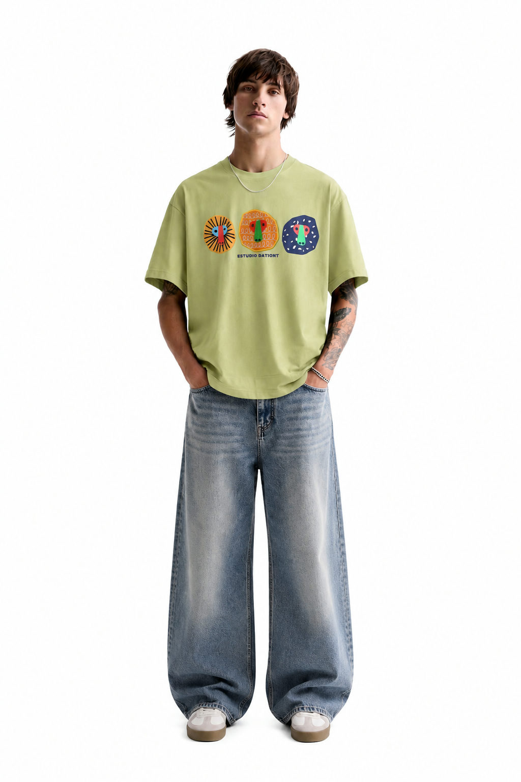 Primal Faces Oversized Tencel T-Shirt – Lime Green - View 3